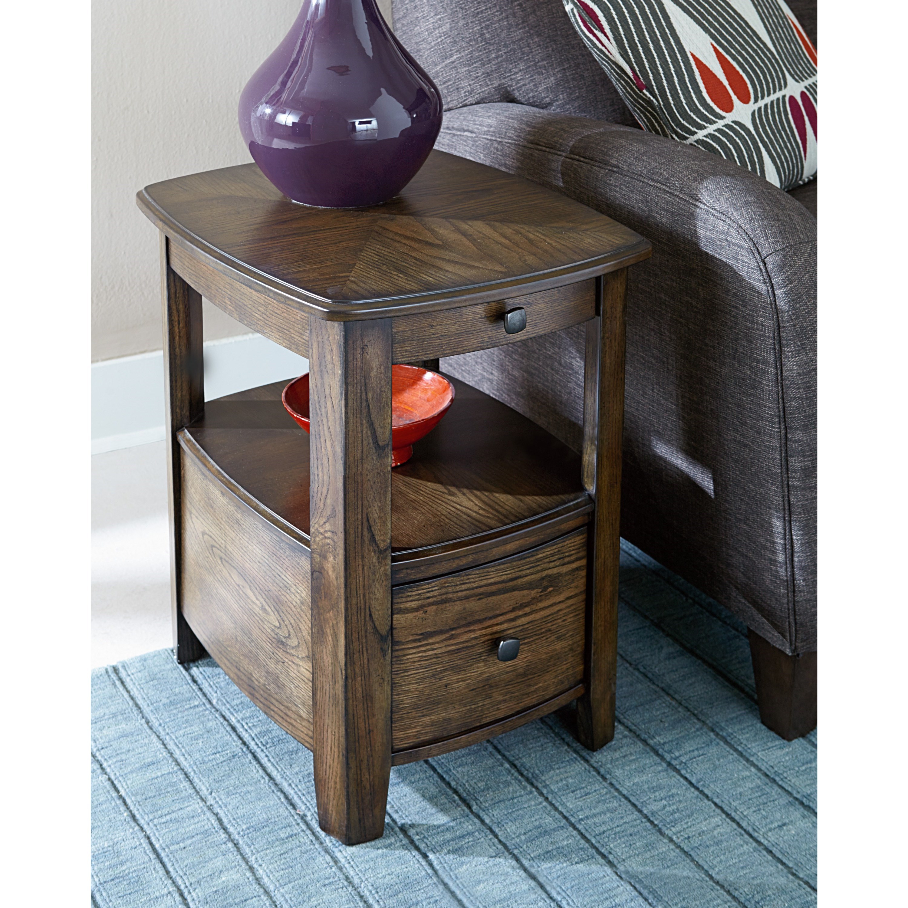 End table with pull out outlet tray